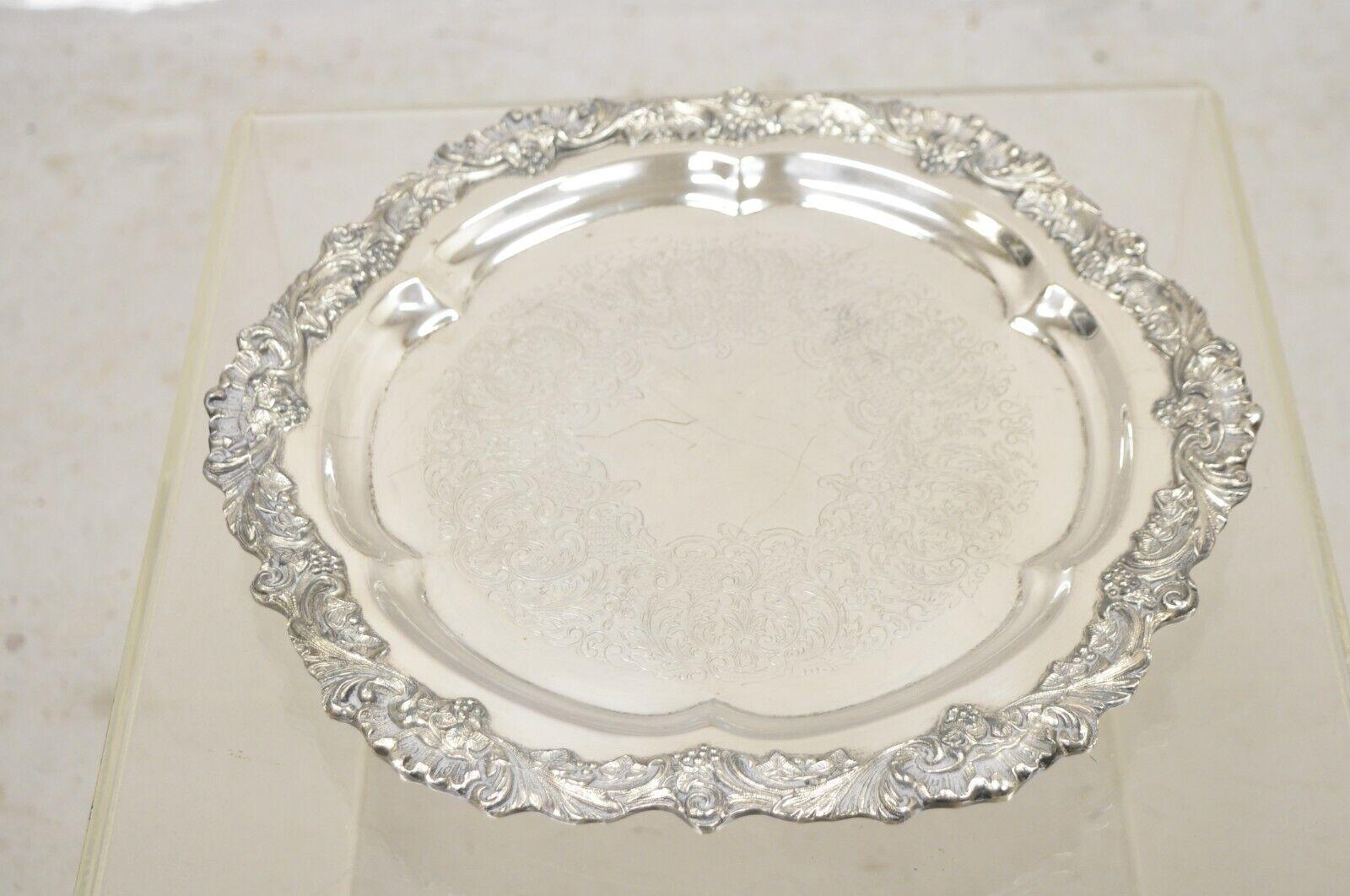 Vintage Sheffield Silver Co USA Victorian Style Silver Plated Round Platter Tray For Sale 7
