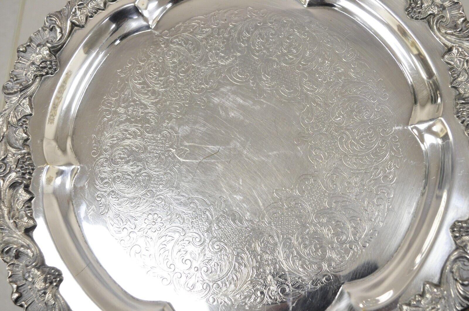 Vintage Sheffield Silver Co USA Victorian Style Silver Plated Round Platter Tray In Good Condition For Sale In Philadelphia, PA