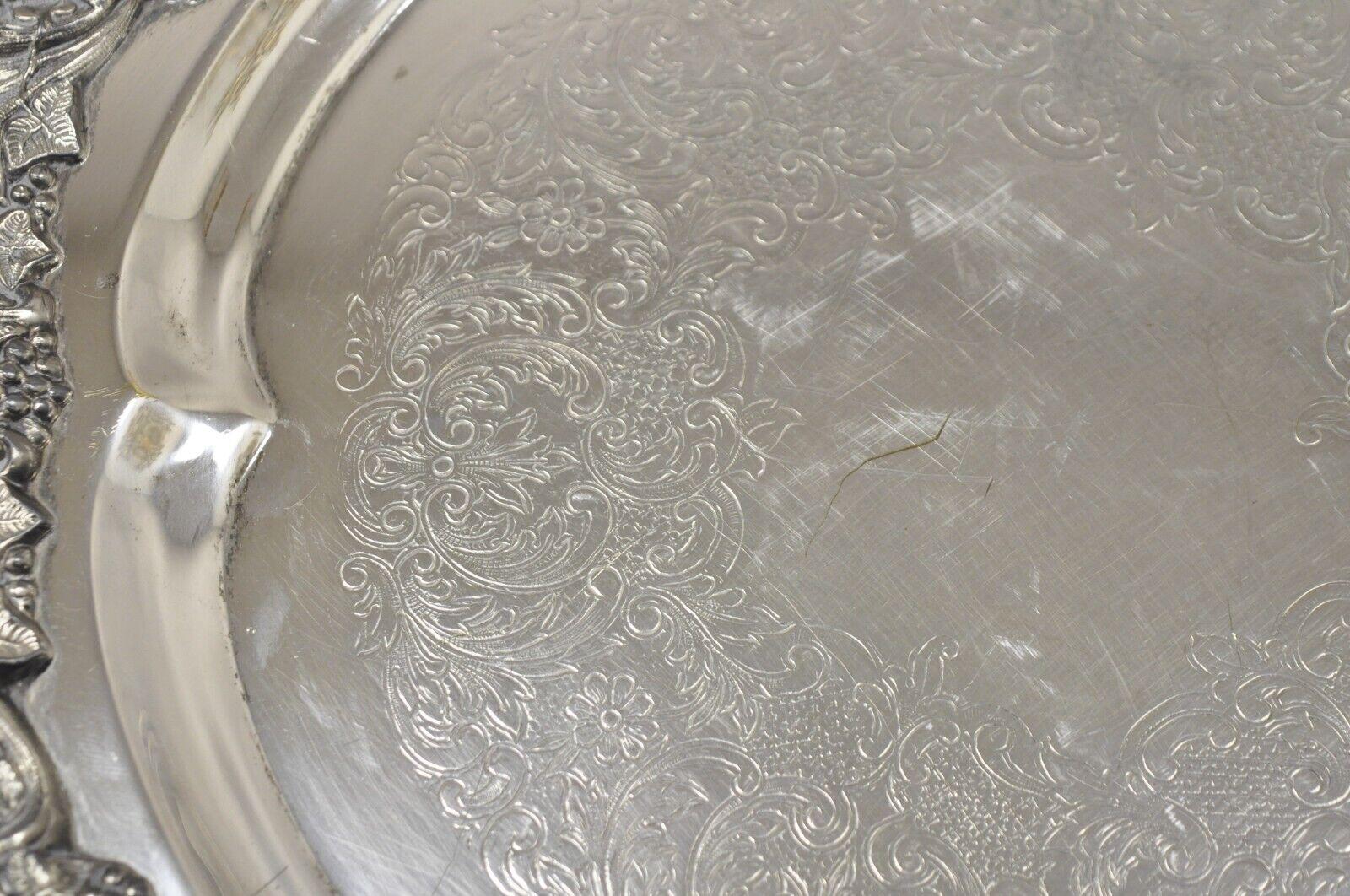 Vintage Sheffield Silver Co USA Victorian Style Silver Plated Round Platter Tray For Sale 1