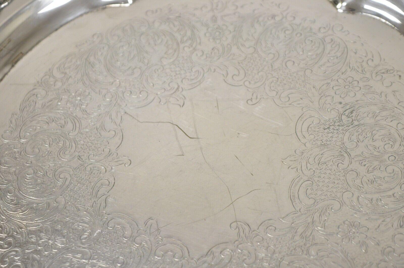 Vintage Sheffield Silver Co USA Victorian Style Silver Plated Round Platter Tray For Sale 3