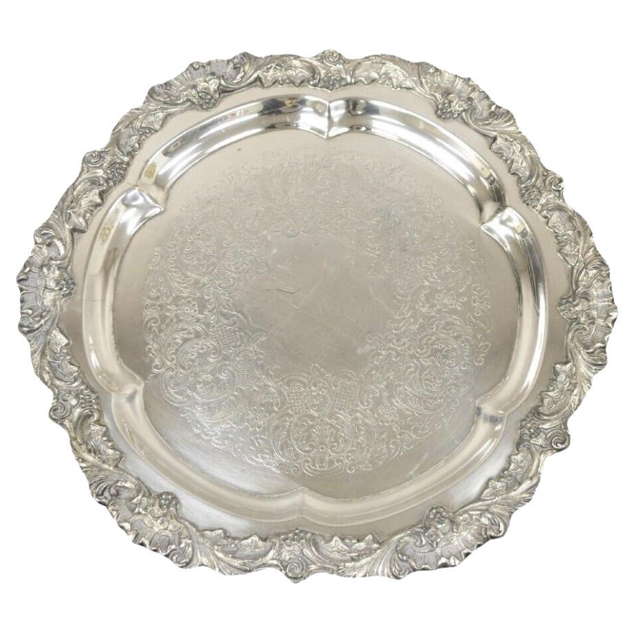 Vintage Sheffield Silver Co USA Victorian Style Silver Plated Round Platter Tray For Sale