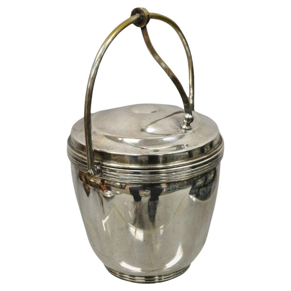 Vintage Sheffield Silver Plated MCM Modern Reticulating Hinge Bar Ice Bucket For Sale