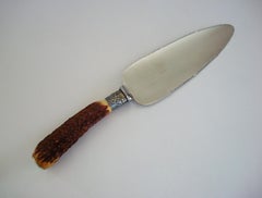 Vintage Sheffield Stag Horn Grip Stainless Steel Server - UK - Mid 20th Century