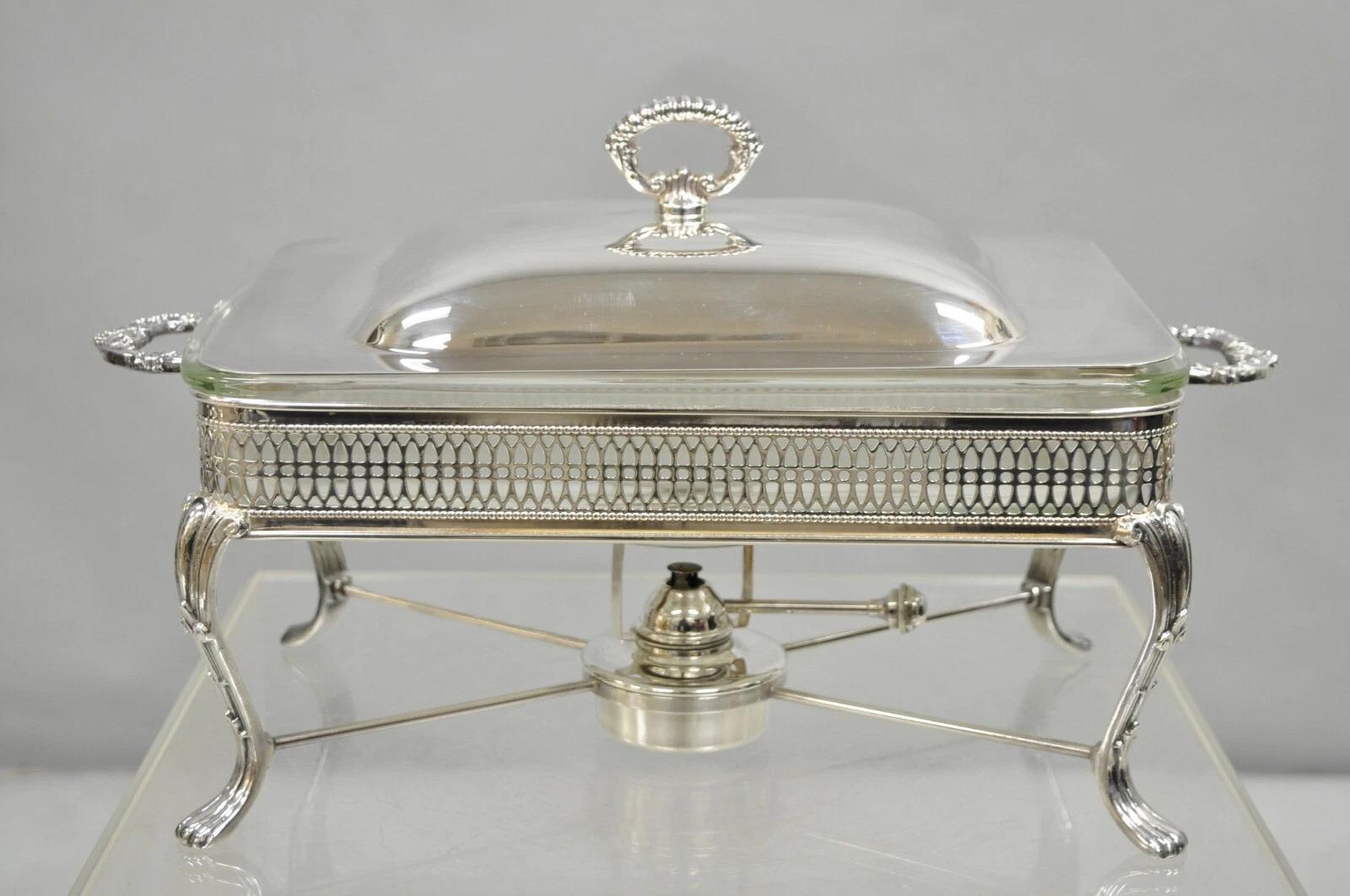 Vintage Sheffield USA Victorian Silver Plated Chafing Dish Buffet Food Warmer en vente 4