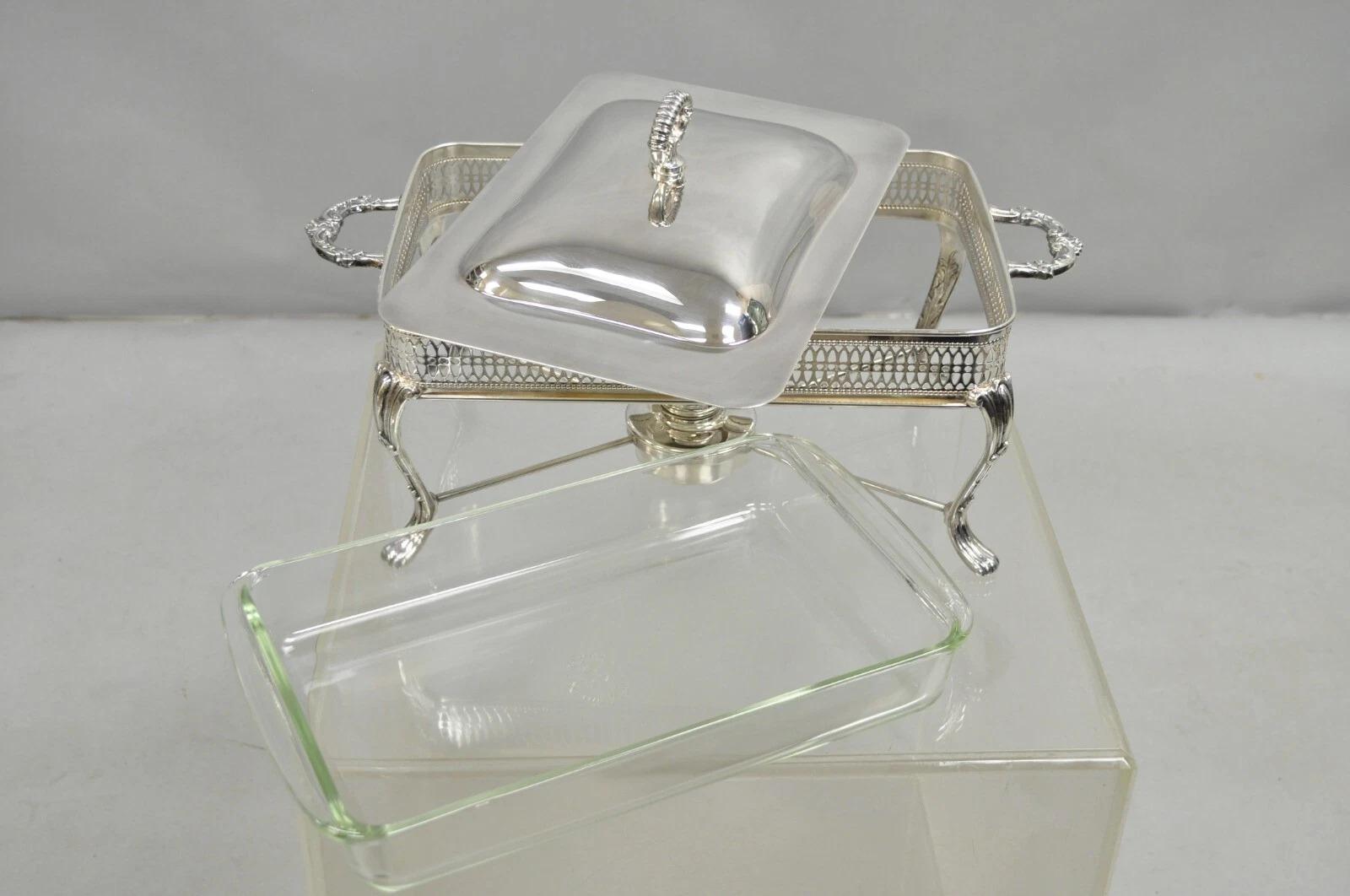 20ième siècle Vintage Sheffield USA Victorian Silver Plated Chafing Dish Buffet Food Warmer en vente