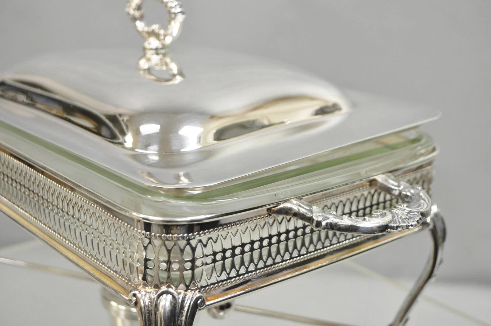 Vintage Sheffield USA Victorian Silver Plated Chafing Dish Buffet Food Warmer en vente 2
