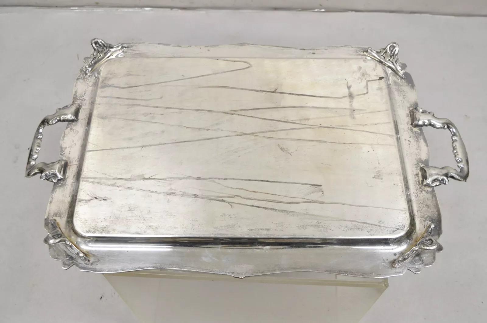 Vintage Sheffield Victorian Ornate Silver Plated Serving Platter Tray (Vassoio) in vendita 3