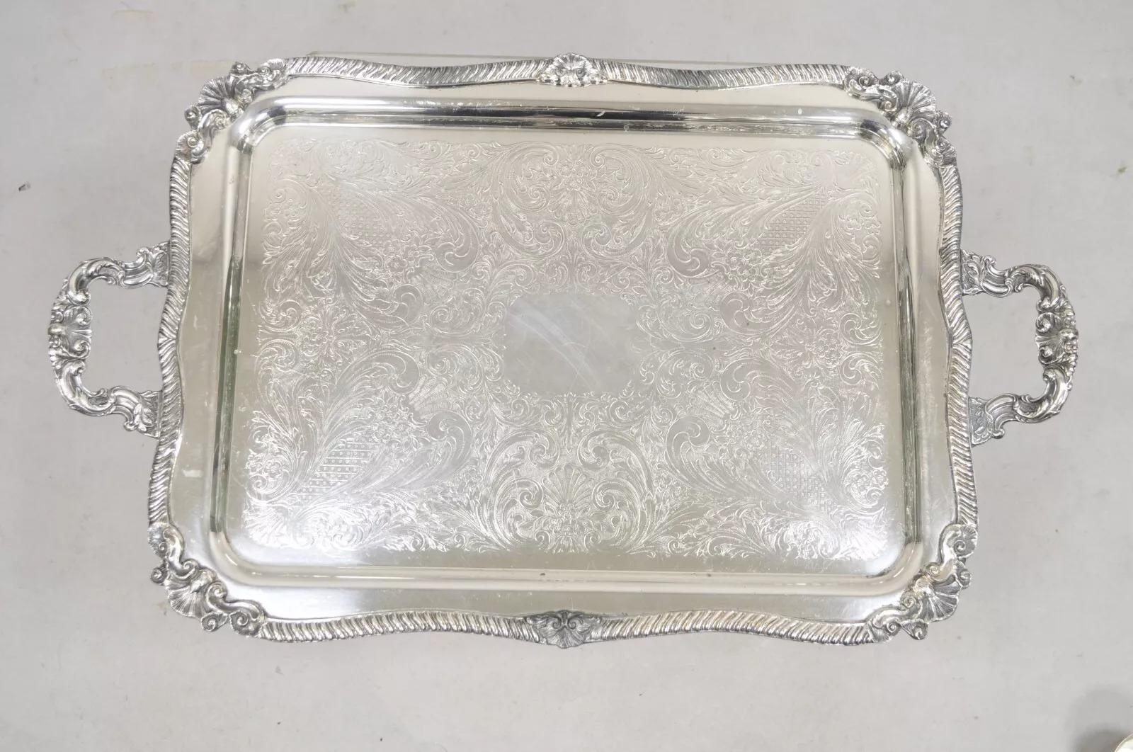 Vintage Sheffield Victorian Ornate Silver Plated Serving Platter Tray (Vassoio) in vendita 5