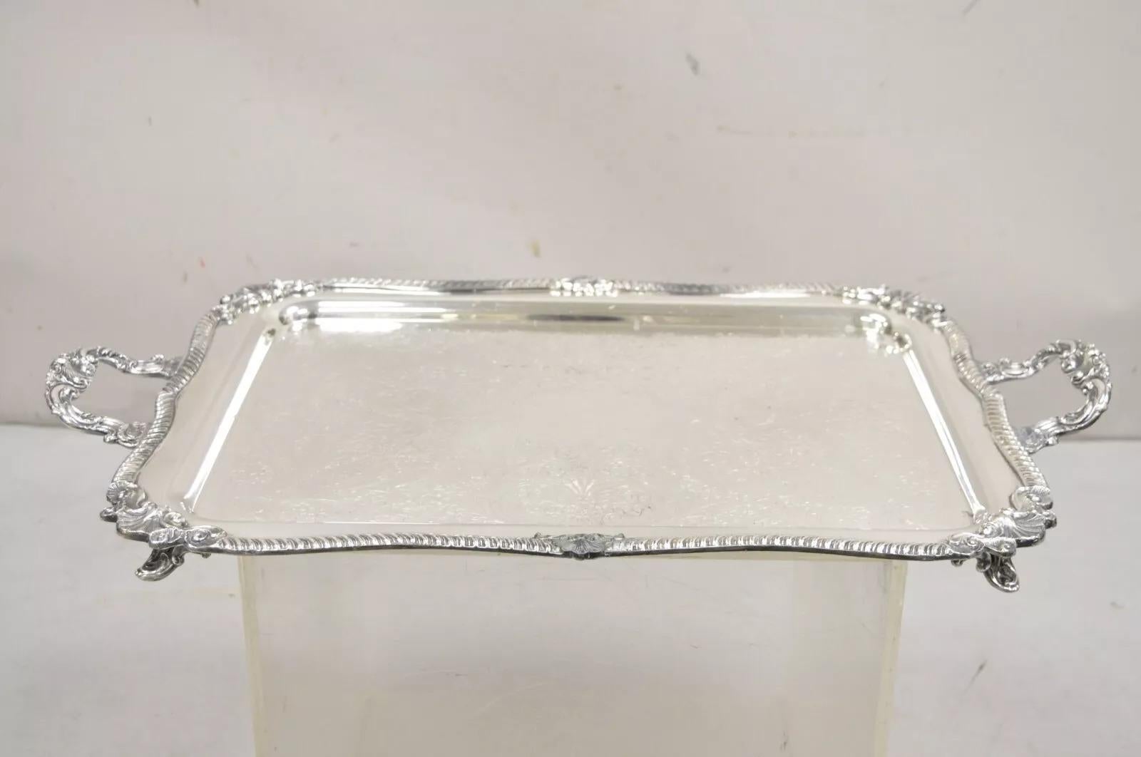 Vintage Sheffield Victorian Ornate Silver Plated Serving Platter Tray. Circa metà del XX secolo. Misure: 3