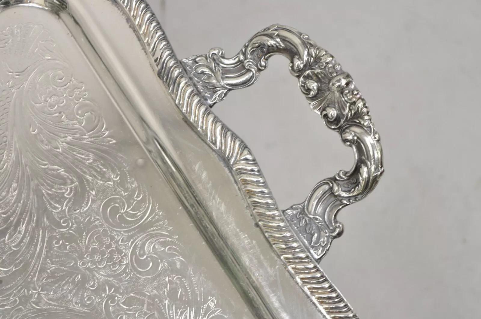 Vittoriano Vintage Sheffield Victorian Ornate Silver Plated Serving Platter Tray (Vassoio) in vendita