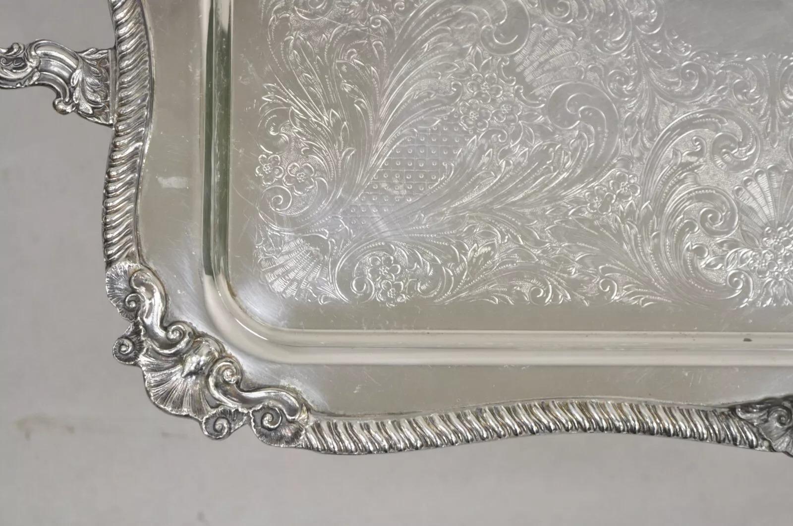 Sconosciuto Vintage Sheffield Victorian Ornate Silver Plated Serving Platter Tray (Vassoio) in vendita