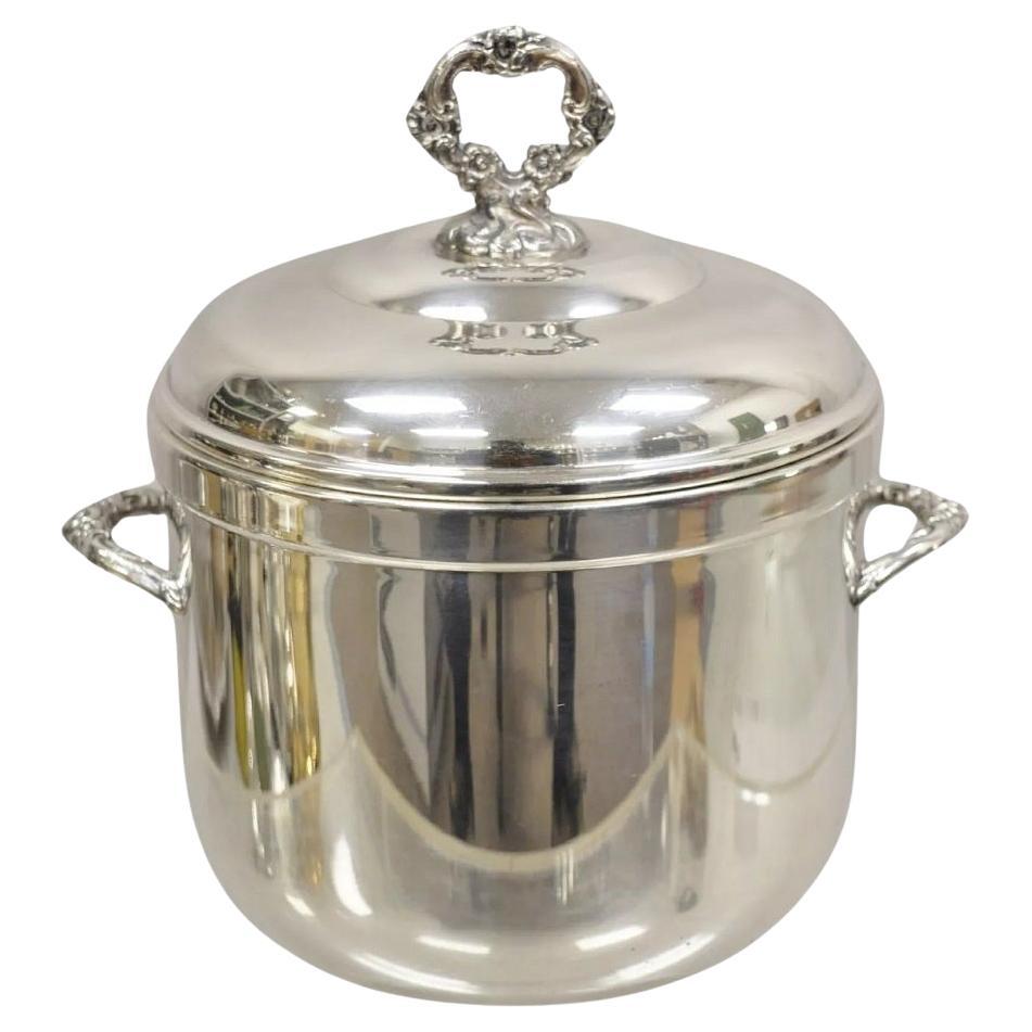 Secchiello per il ghiaccio a due manici con coperchio, vintage Sheffield Victorian Silver Plated in vendita