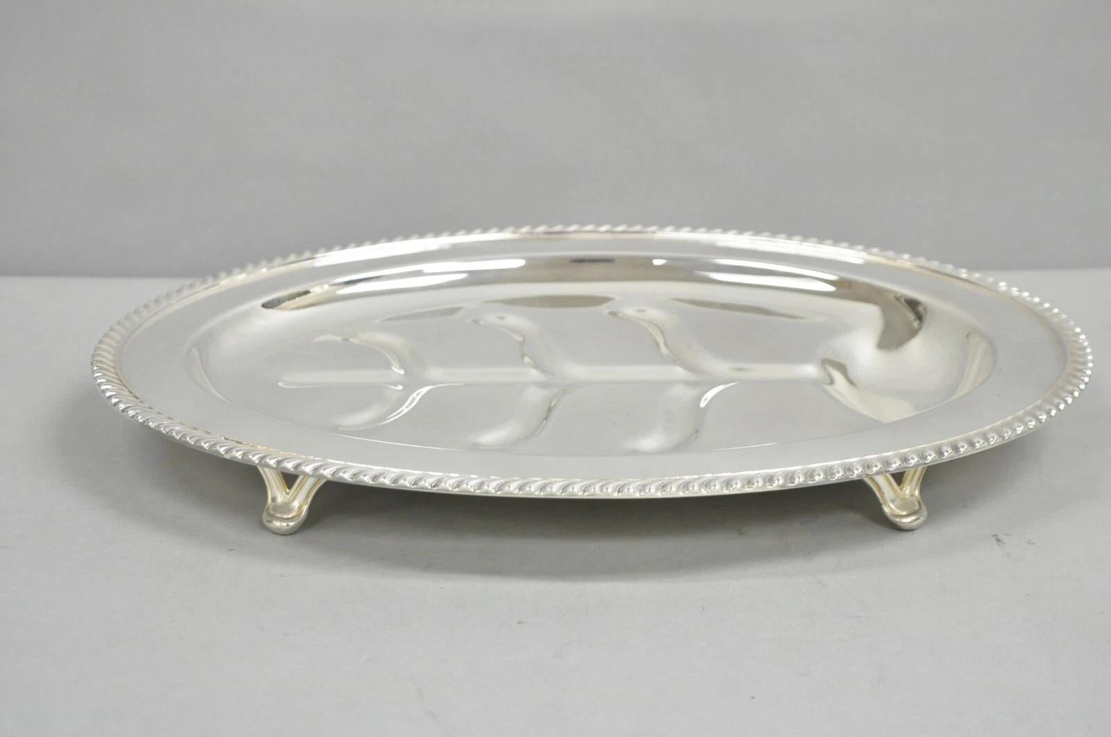 Vintage Sheffield Victorian Silver Plated Meat Cutlery Oval Serving Platter Tray en venta 3