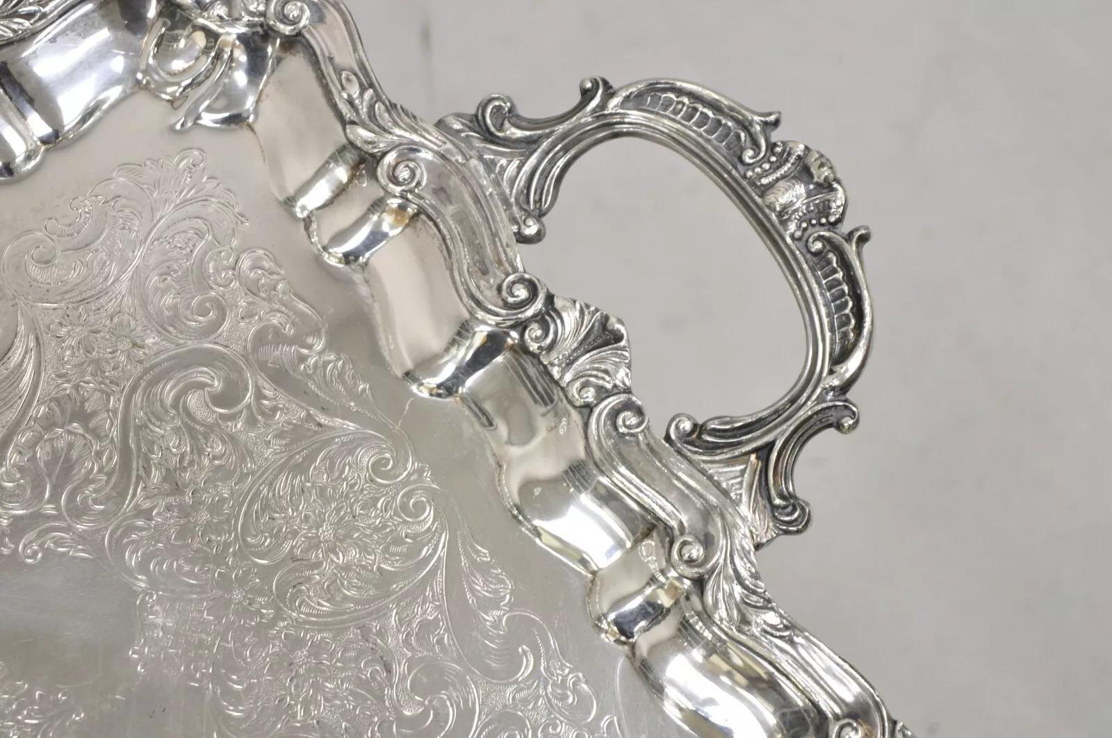 Vintage Sheffield Victorian Style Silver Plated Rectangular Serving Platter Tray For Sale 5