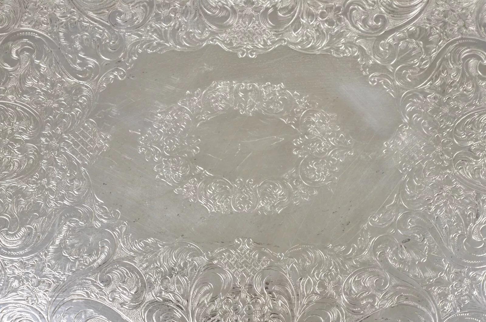 Vintage Sheffield Victorian Style Silver Plated Rectangular Serving Platter Tray For Sale 1