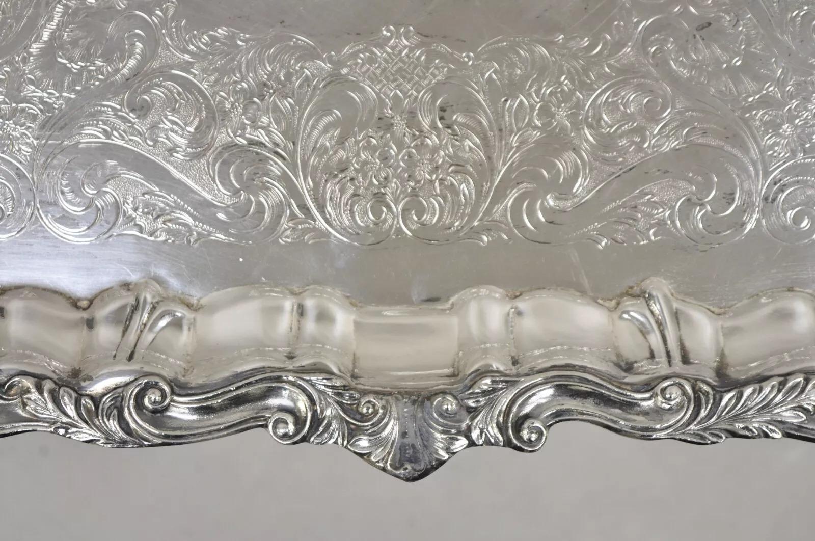 Vintage Sheffield Victorian Style Silver Plated Rectangular Serving Platter Tray For Sale 2