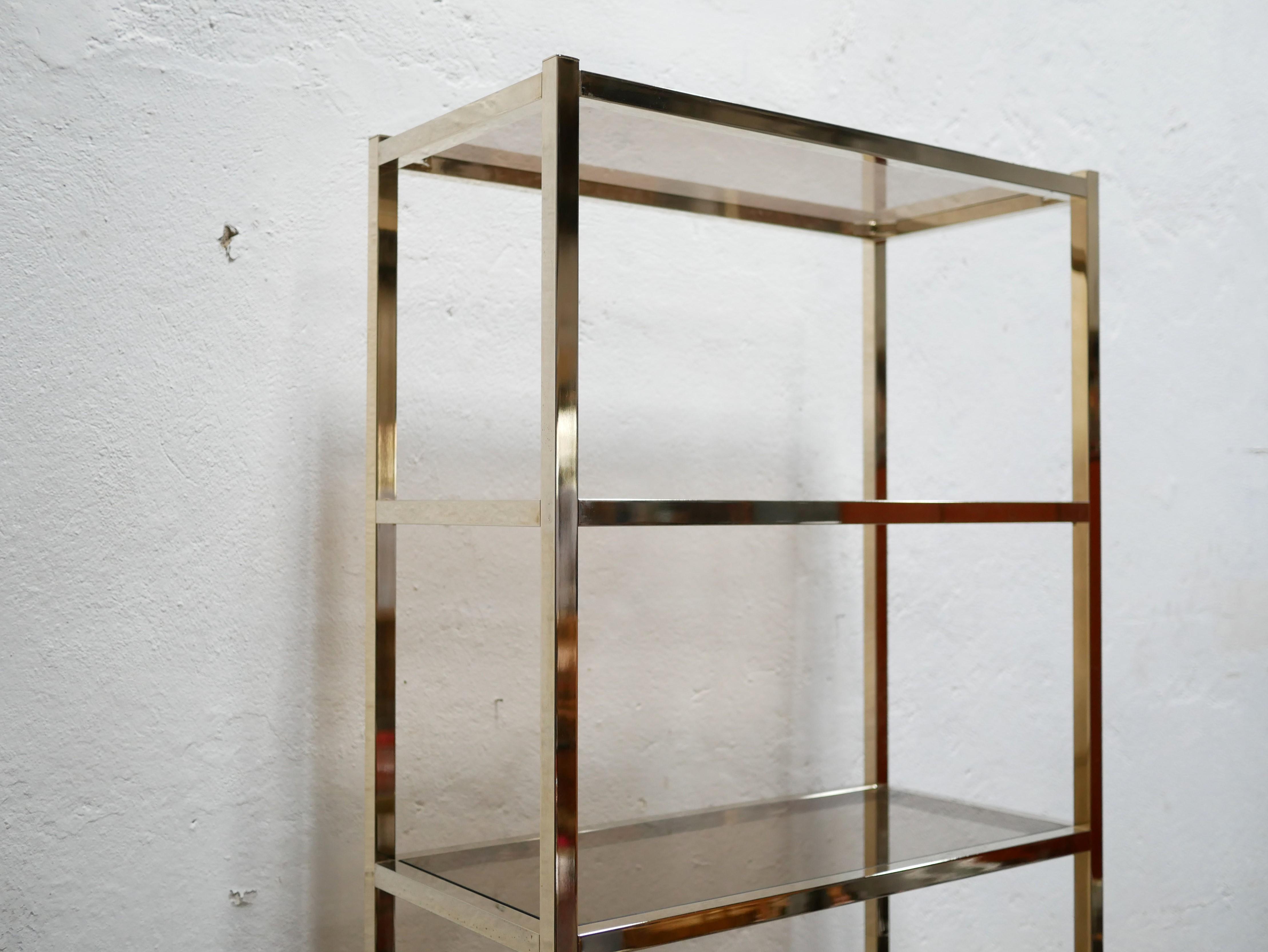 20th Century Vintage Shelf Bookcase in Brass and Smoked Glass For Sale