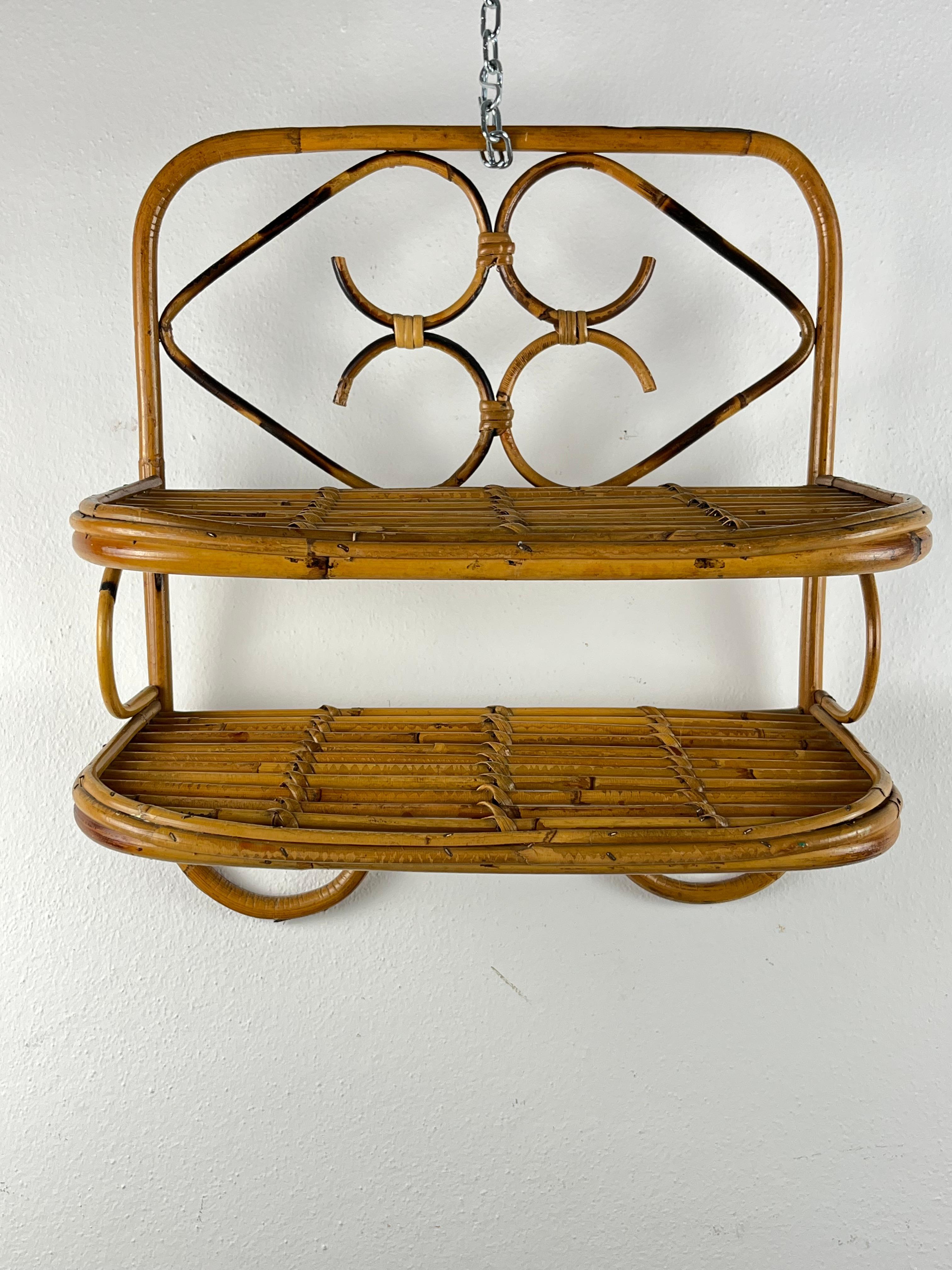 Italian Vintage Shelf With Two Bamboo Shelves, Italy, 1970s For Sale