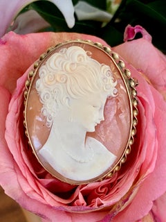 Vintage Shell Cameo 10 Karat Yellow Gold with Safety Chain and Safety Clip