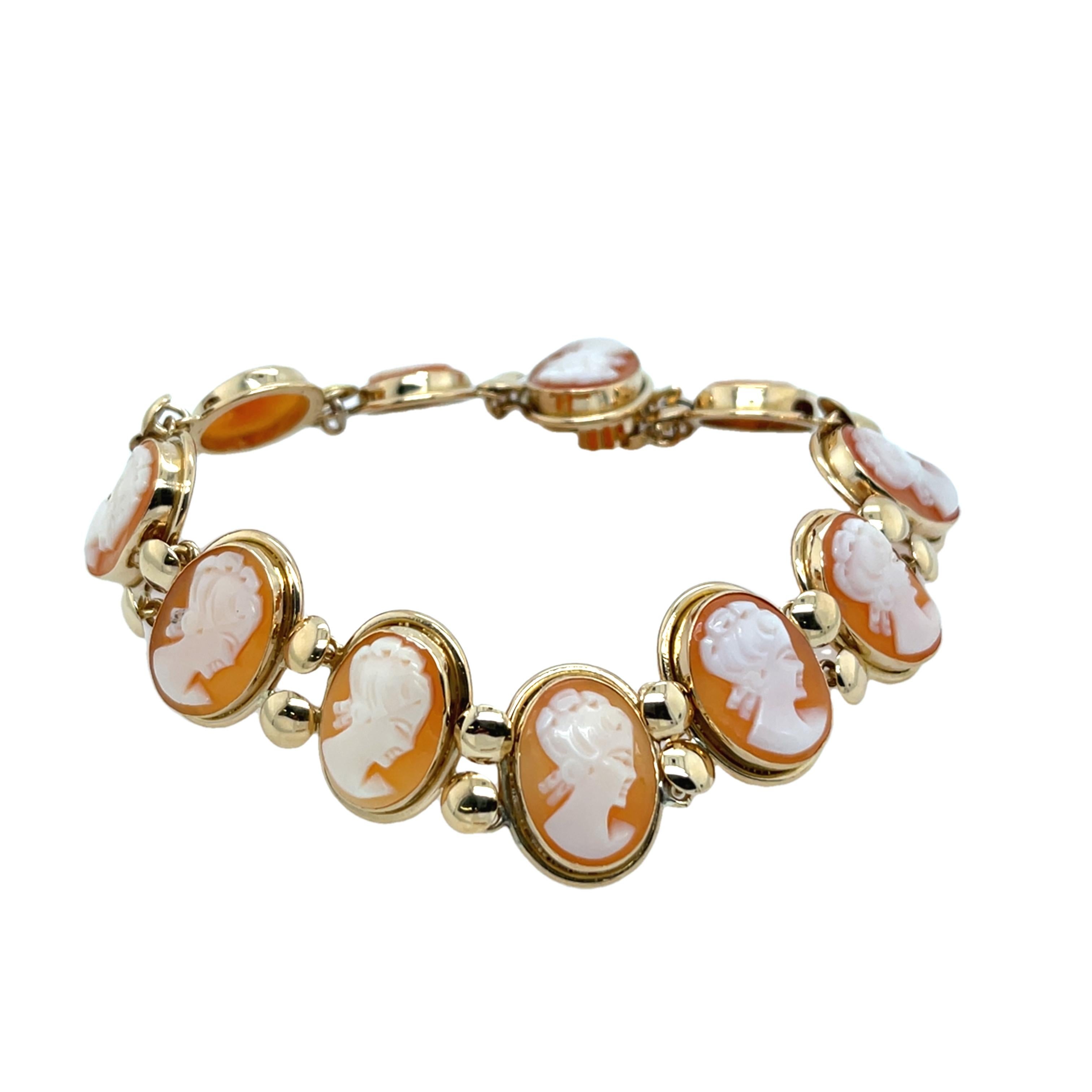 Vintage Shell Cameo Bracelet Set In 14ct Yellow Gold 1