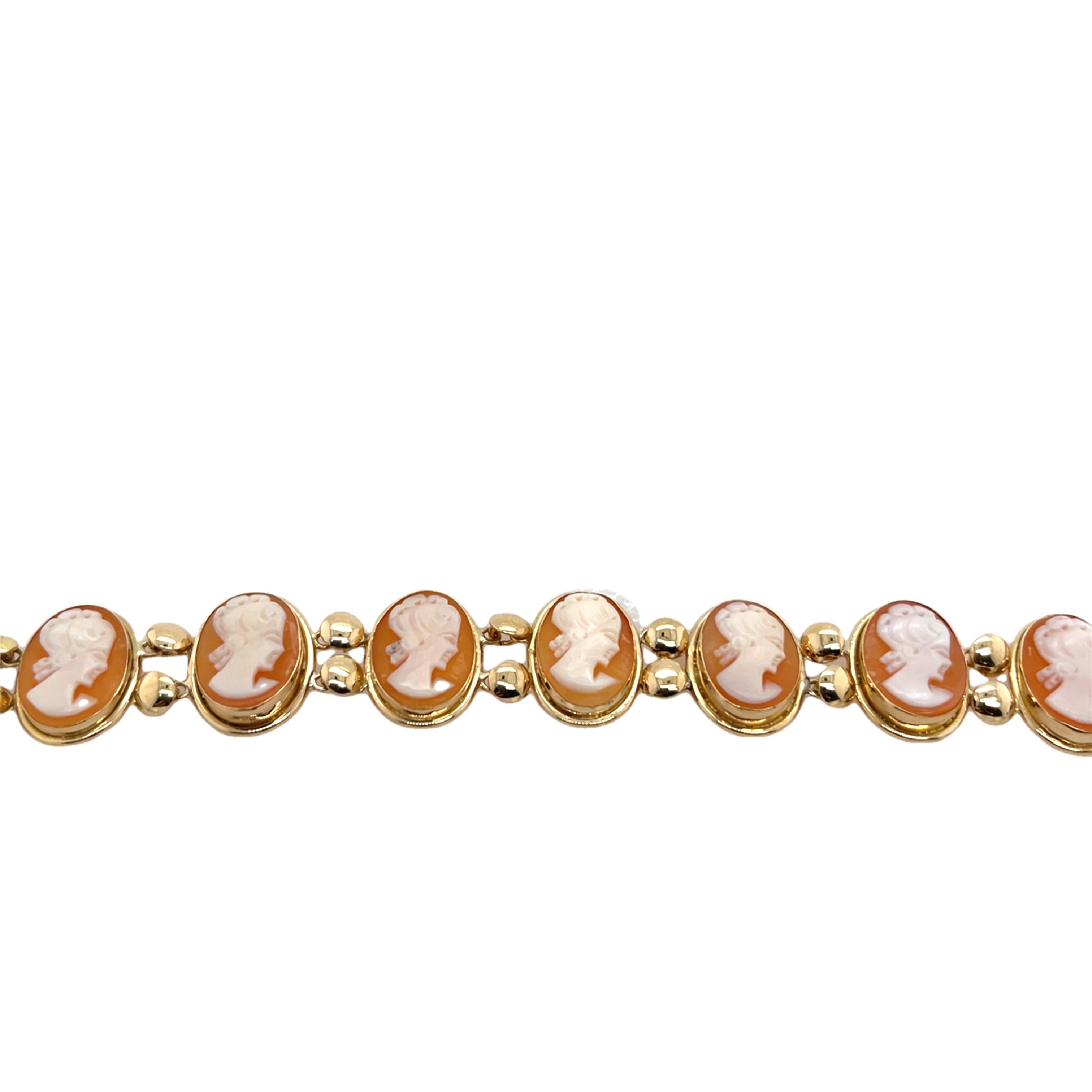 Vintage Shell Cameo Bracelet Set In 14ct Yellow Gold 2