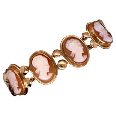 Vintage Shell Cameo Bracelet Set In 14ct Yellow Gold