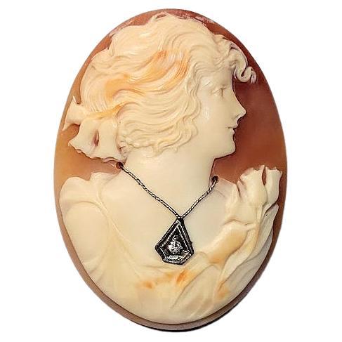 Vintage Shell Cameo with Diamond For Sale