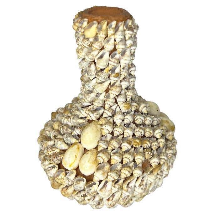 1970s Handmade Shell Art Vase For Sale at 1stDibs