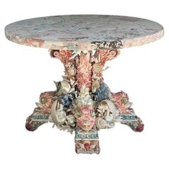 Vintage Shell Encrusted Center Hall Table With Scagliola Pigmented Plaster Top