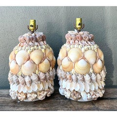 Vintage Shell Encrusted Lamps - A Pair