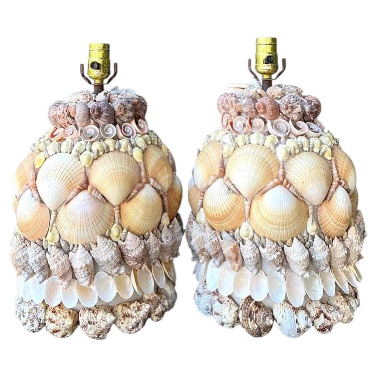 Vintage Shell Encrusted Lamps - A Pair