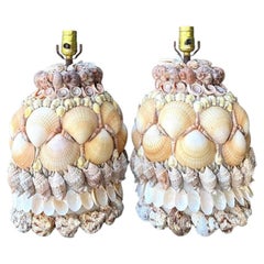 Vintage Shell Encrusted Lamps - A Pair