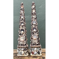 Vintage Shell Encrusted Obelisks - A Pair