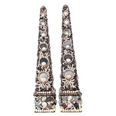 Vintage Shell Encrusted Obelisks - A Pair