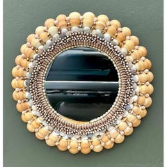 Vintage Shell Encrusted Round Wall Mirror