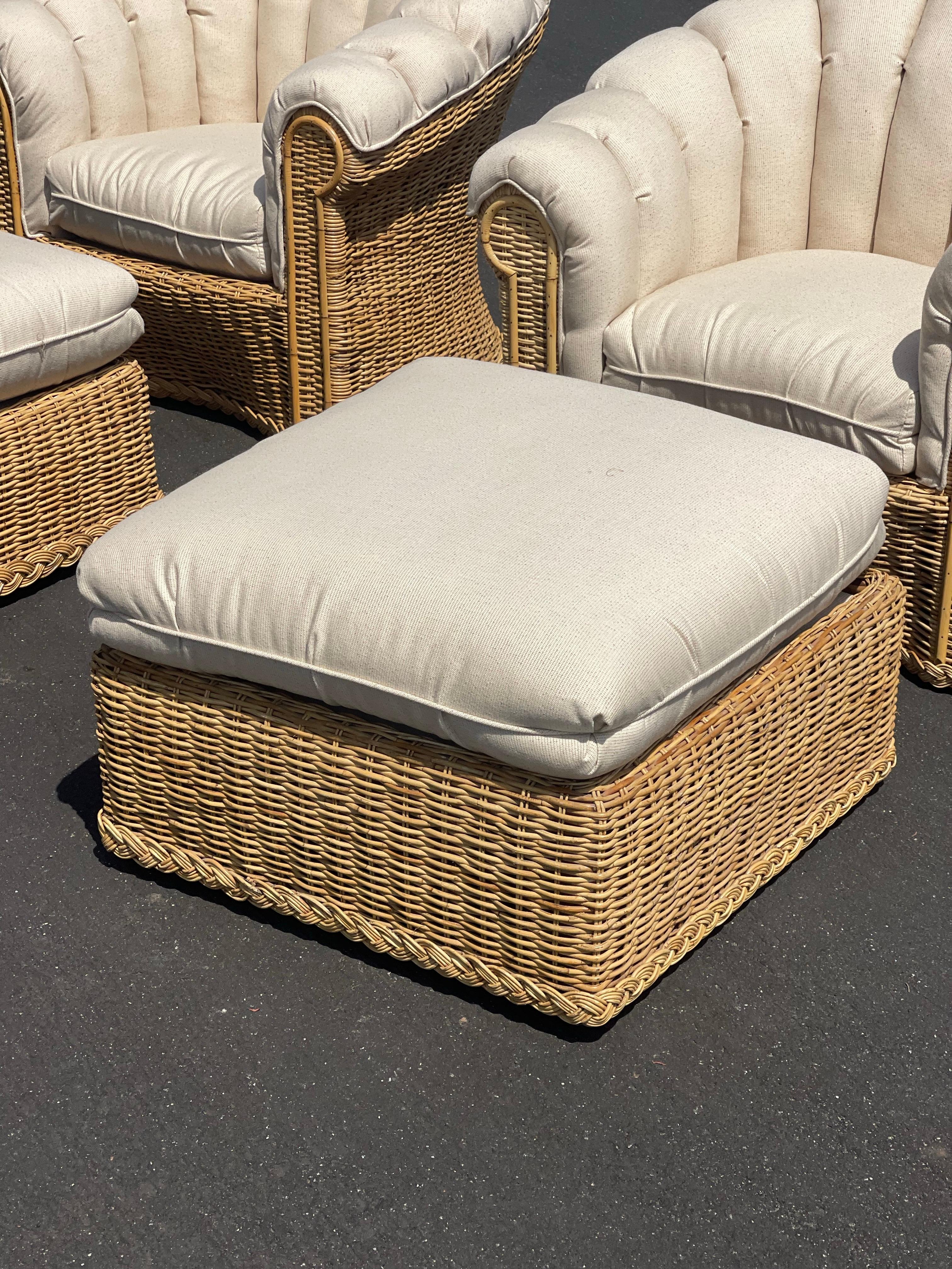 Late 20th Century Vintage Shell Indoor/ Outdoor Wicker Chairs For Sale