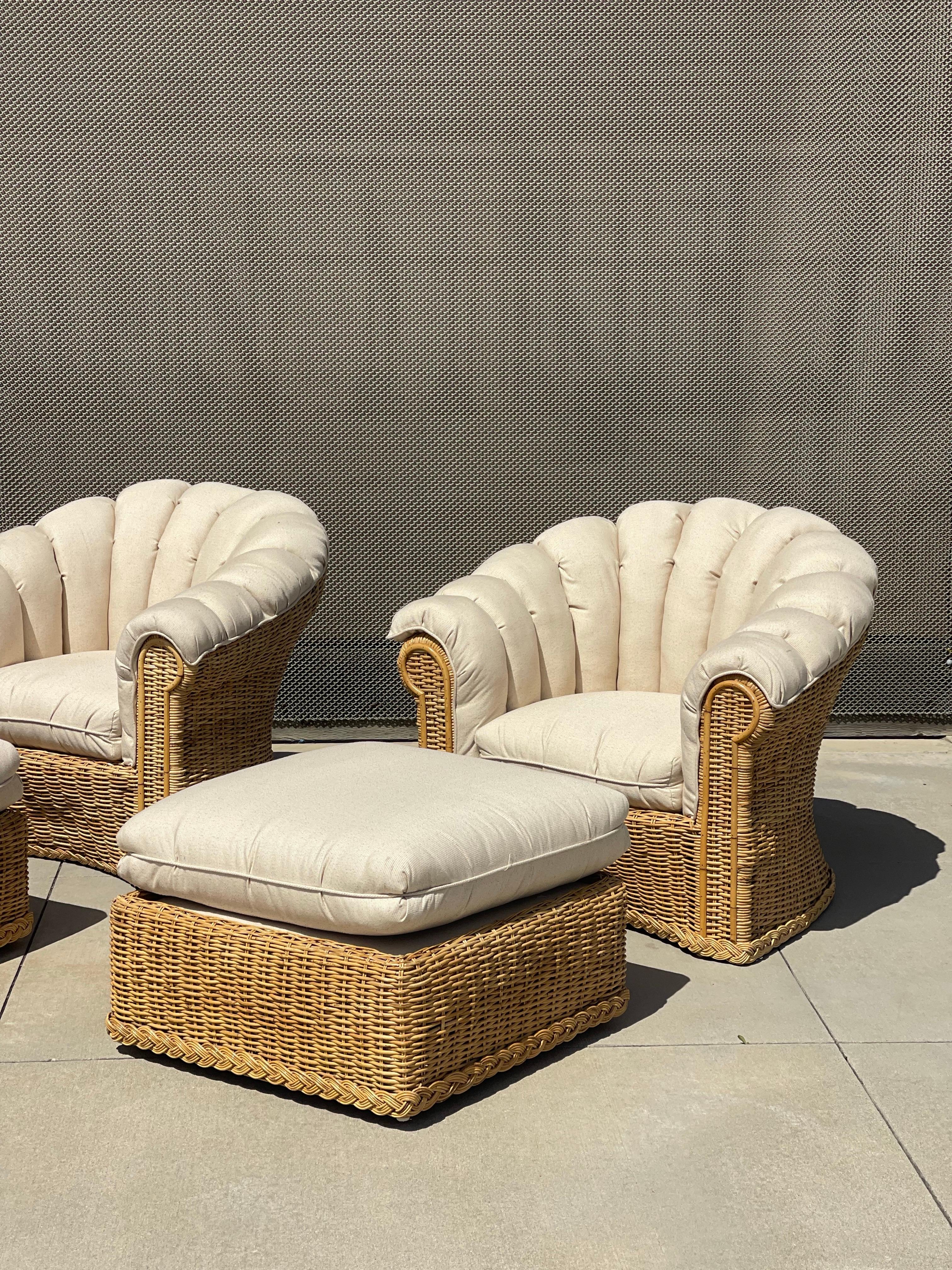 Vintage Shell Indoor/ Outdoor Wicker Chairs For Sale 1