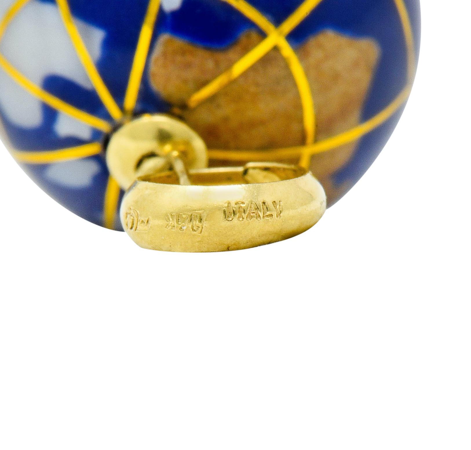 Contemporary Vintage Shell Inlay Italian 14 Karat Gold Articulated Globe Pendant Charm
