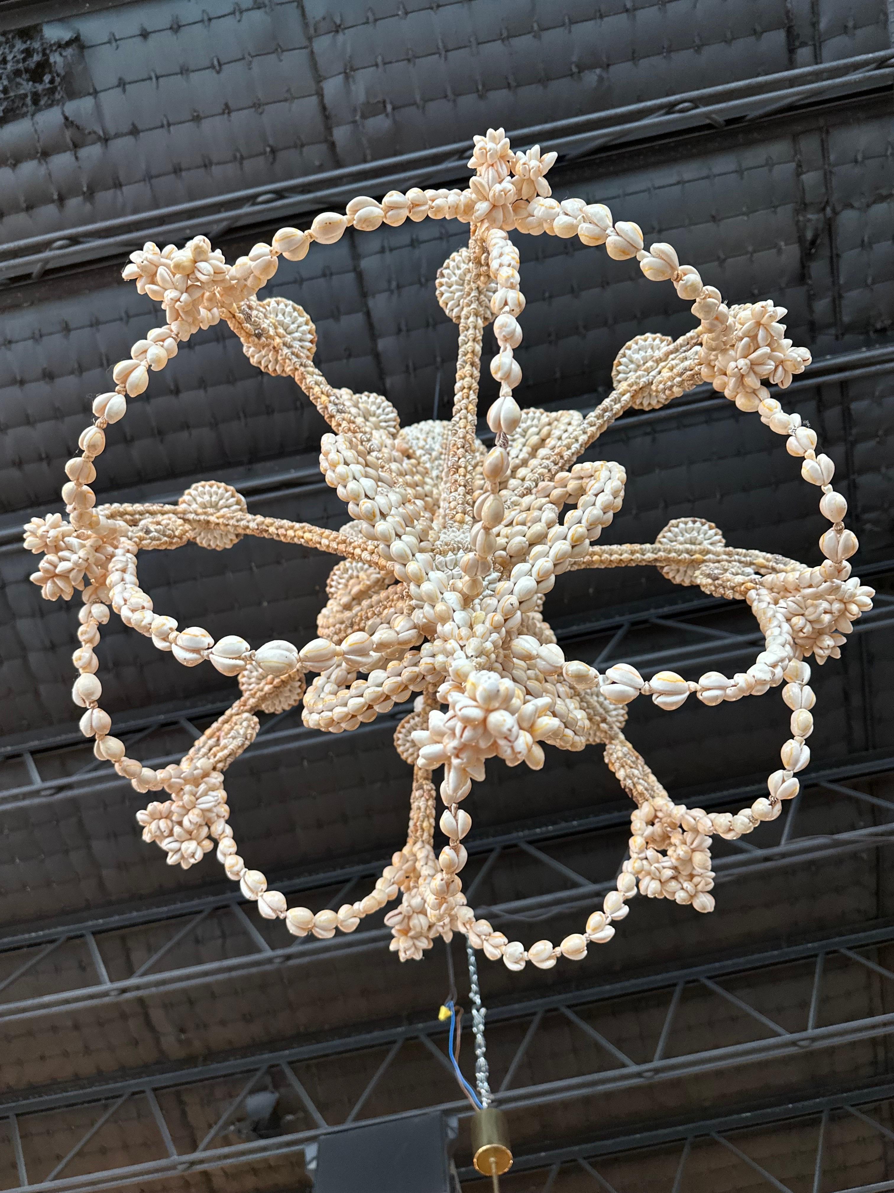 Vintage Shell Seashell Encrusted Coastal Palm Beach 12 Light Chandelier 5