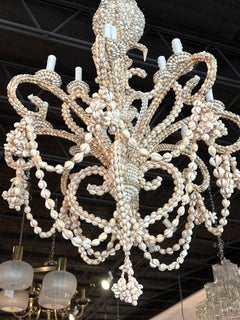 Vintage Shell Seashell Encrusted Coastal Palm Beach 12 Light Chandelier