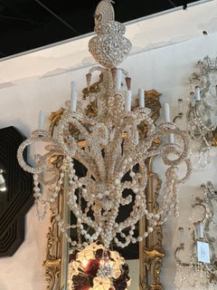 Vintage Shell Seashell Encrusted Coastal Palm Beach 12 Light Chandelier