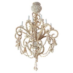 Vintage Shell Seashell Encrusted Coastal Palm Beach 12 Light Chandelier