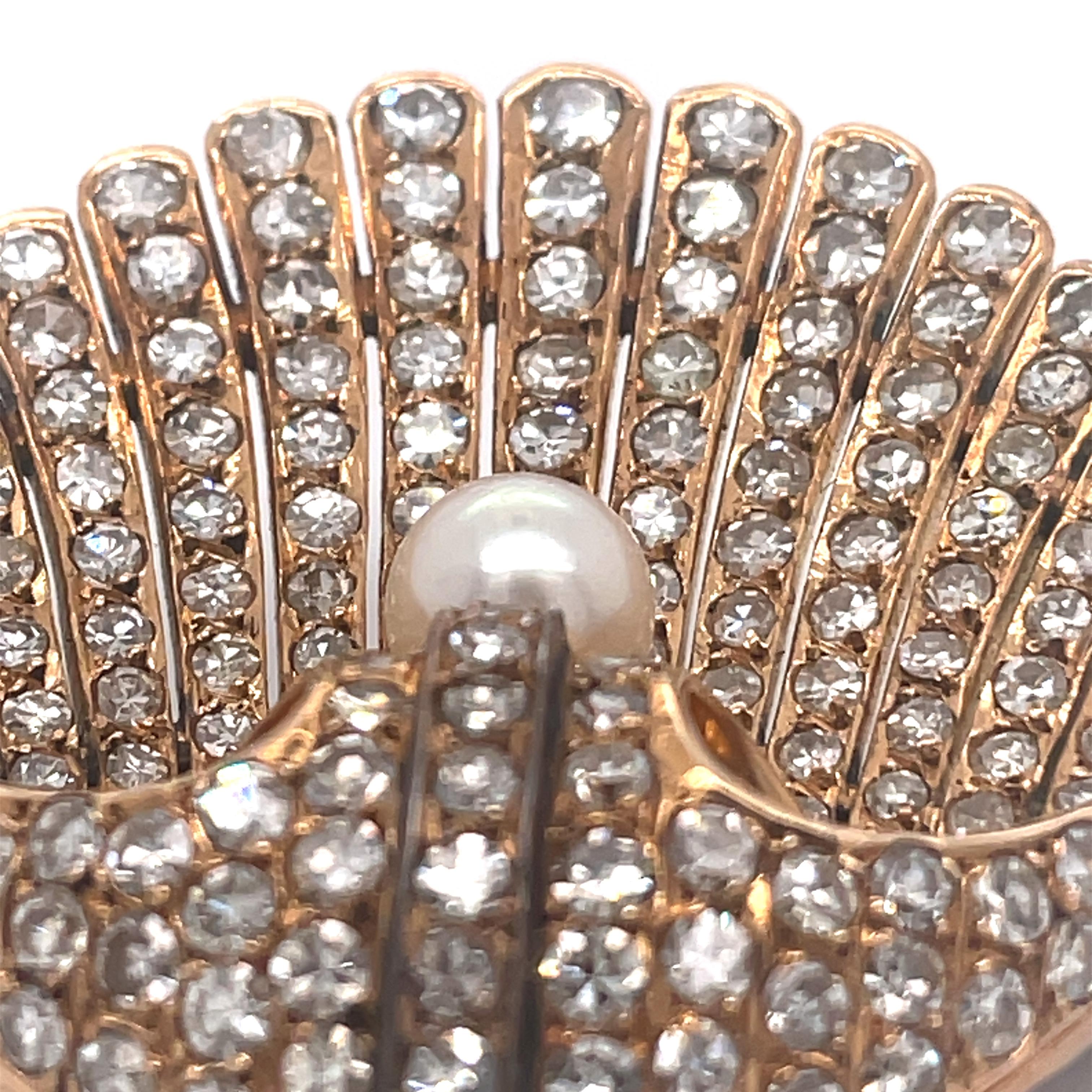 Broche vintage en forme de coquillage, diamants 3,5 carats, perle blanche et or rose 14 carats en vente 5