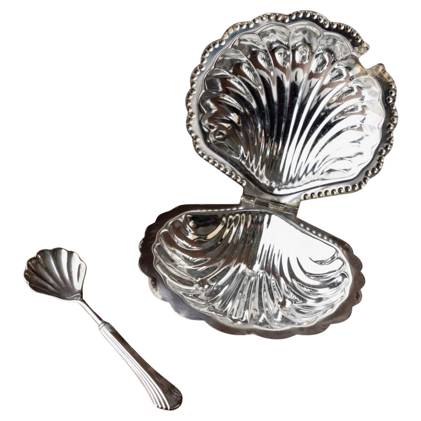 Sucrier vintage en coquillage avec cuillère, Italie 1960s, Pour sucre, sauces, beurre, confiture en vente