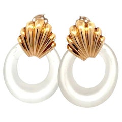 Vintage Shell Top Rock Crystal Door Knocker Gold Drop Earrings