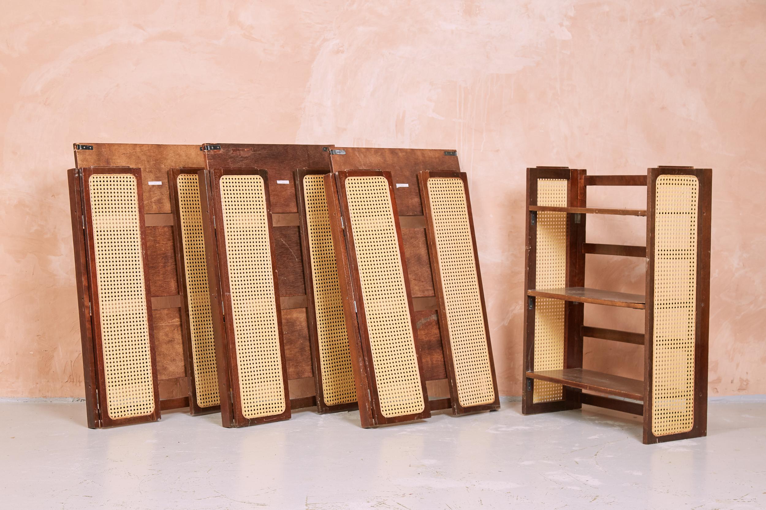 Vintage Shelves, Cane Sided Stackable Foldable Shelving, 1960s 4