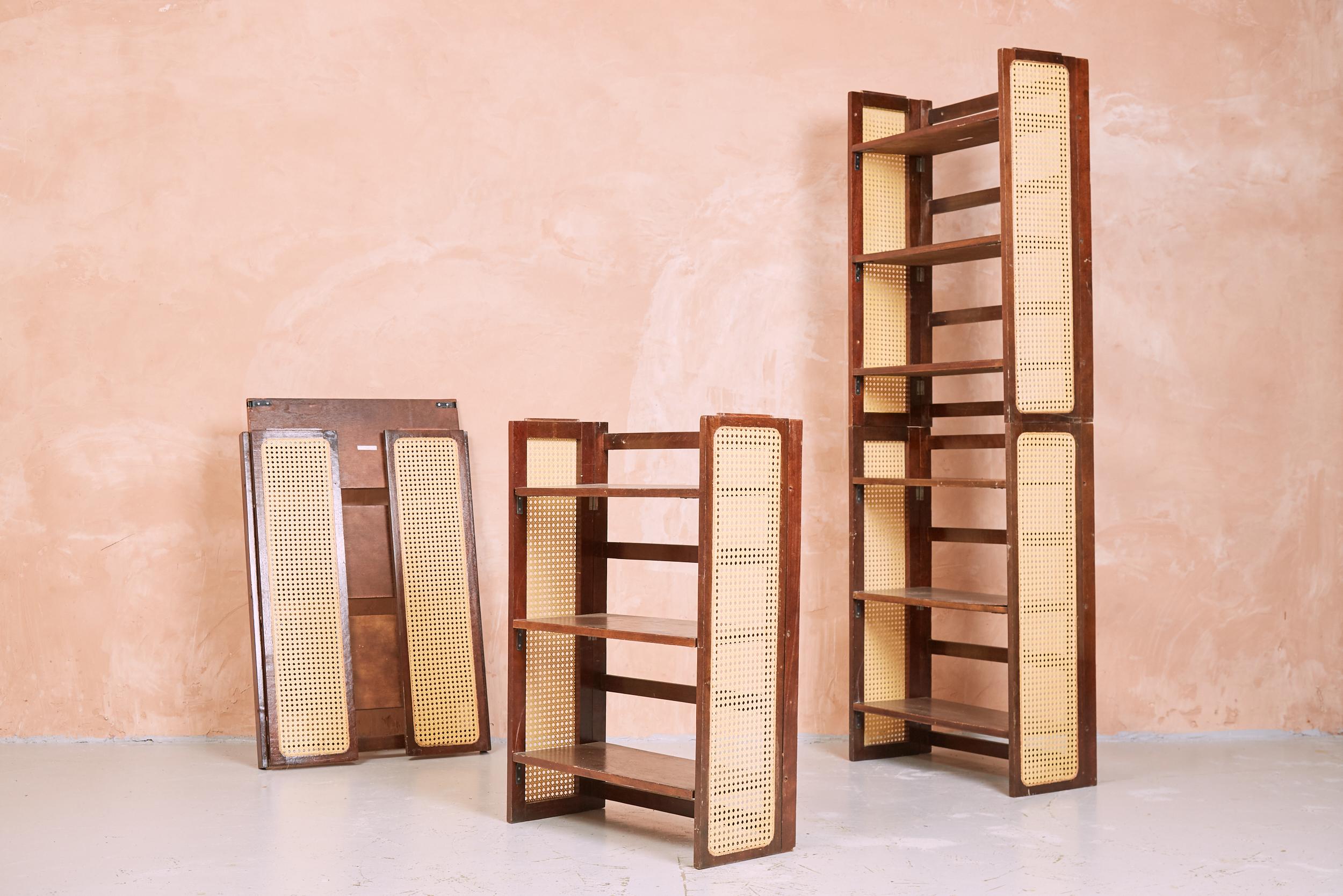 Vintage Shelves, Cane Sided Stackable Foldable Shelving, 1960s 5