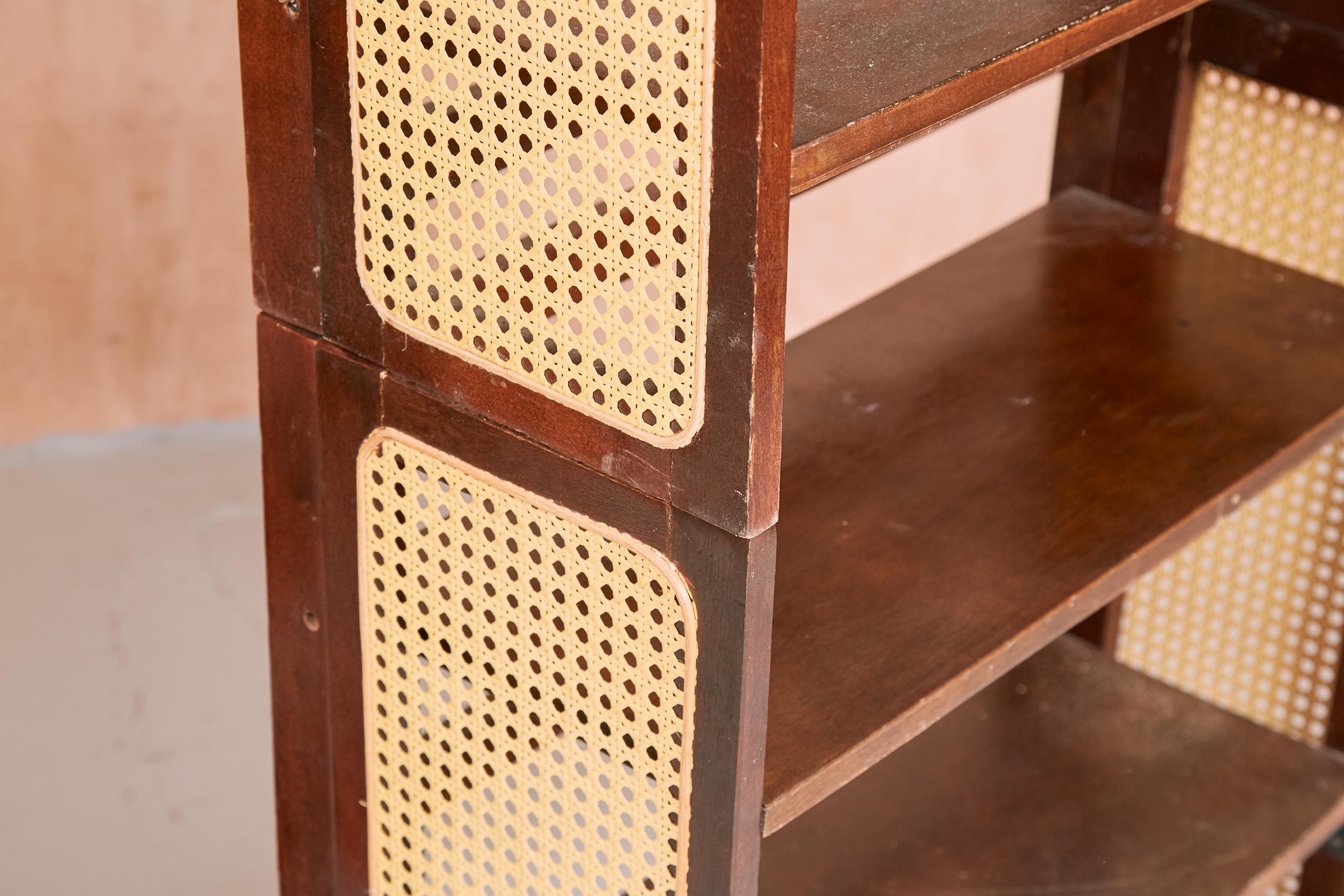Thai Vintage Shelves, Cane Sided Stackable Foldable Shelving, 1960s