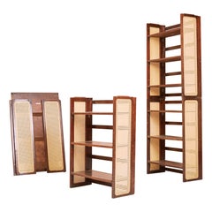 Étagères empilables et pliables vintage, étagères latérales cannées, années 1960
