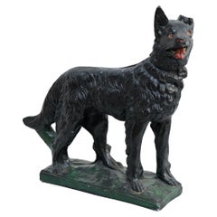 Figura vintage de perro pastor: Encantador y rústico, hacia 1980